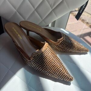 Beaded Glittering Gold and Brown Mules Heels